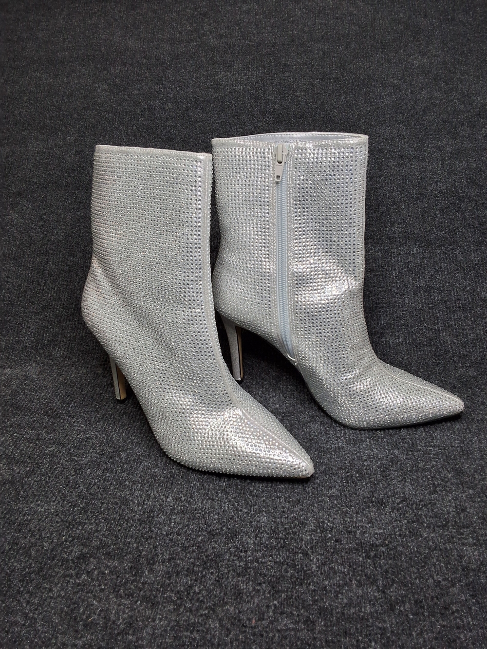 Silver Rhinestone Pointed-Toe Stiletto Ankle Boots